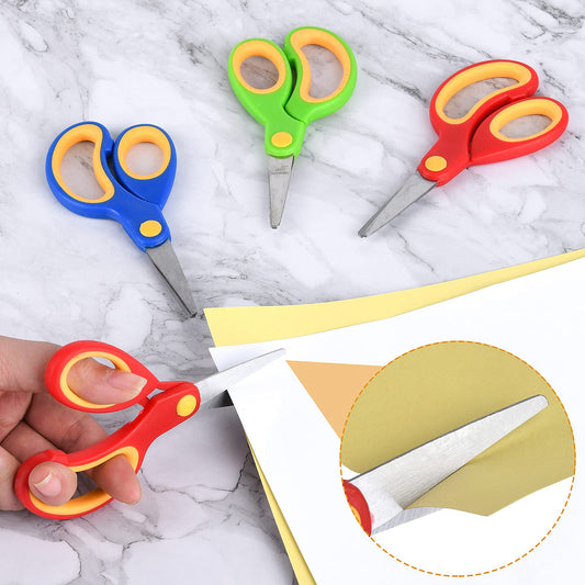 Saxhorn Kids Scissors 5 inch green ergonomic grip for comfortable cutting.