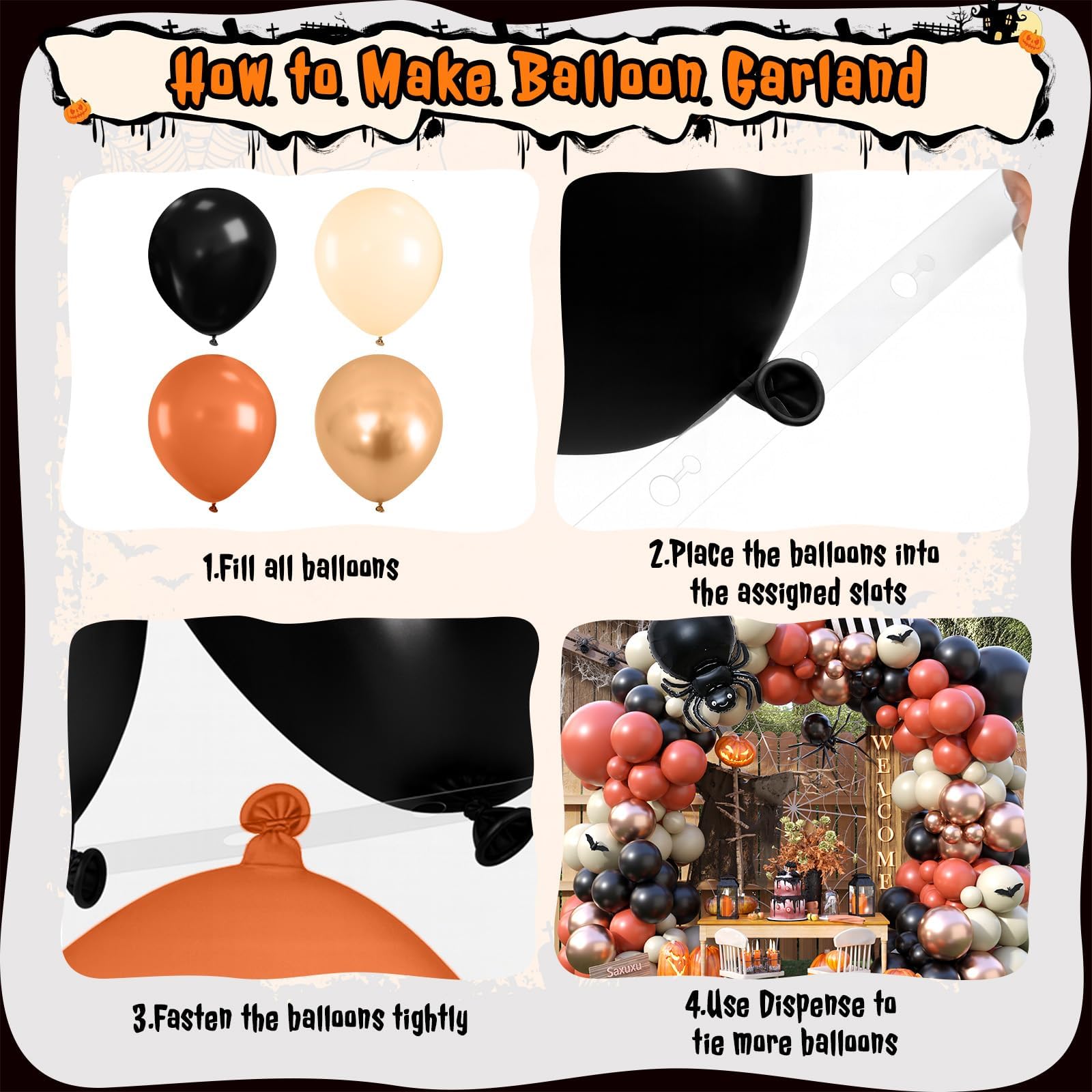 Saxuxu 12-inch mixed balloons in black white orange and rose gold