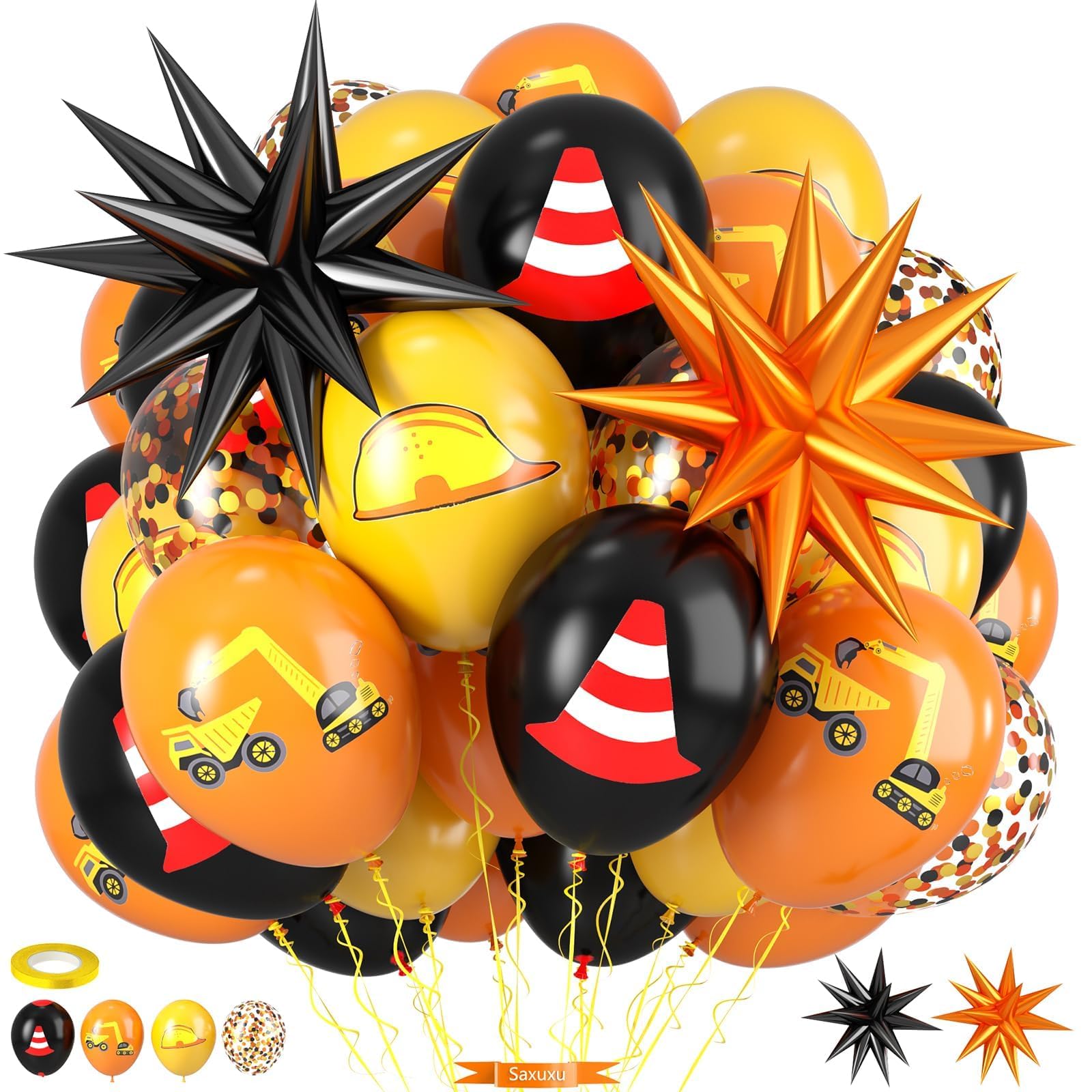 Saxuxu construction balloons yellow helmet set for vibrant party decor