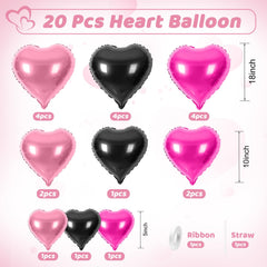 Saxuxu hot pink and black heart balloons 10-inch foil for vibrant party accents