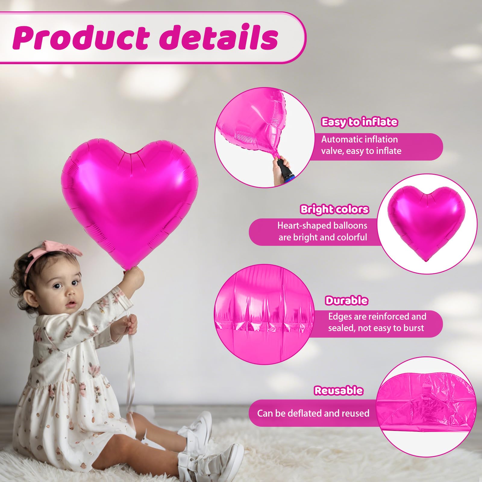 Saxuxu hot pink heart balloons boost Valentines party decor and charm.