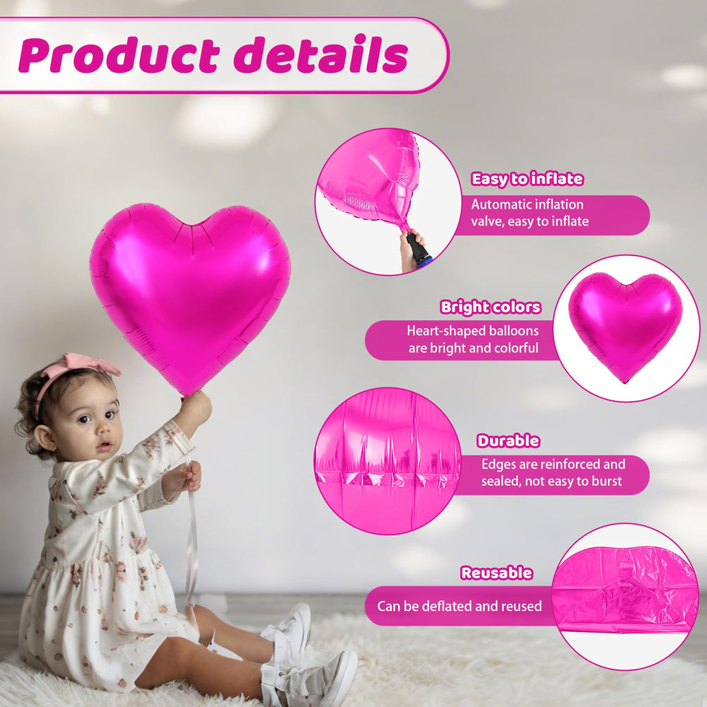 Saxuxu hot pink heart balloons boost Valentines party decor and charm.
