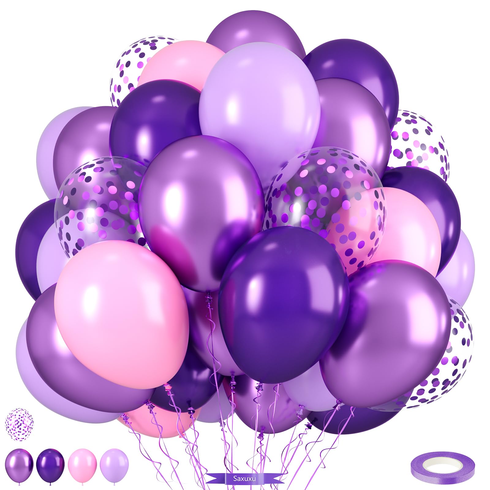 Saxuxu pink and purple balloons 12inch set for vibrant birthday decor backdrops.