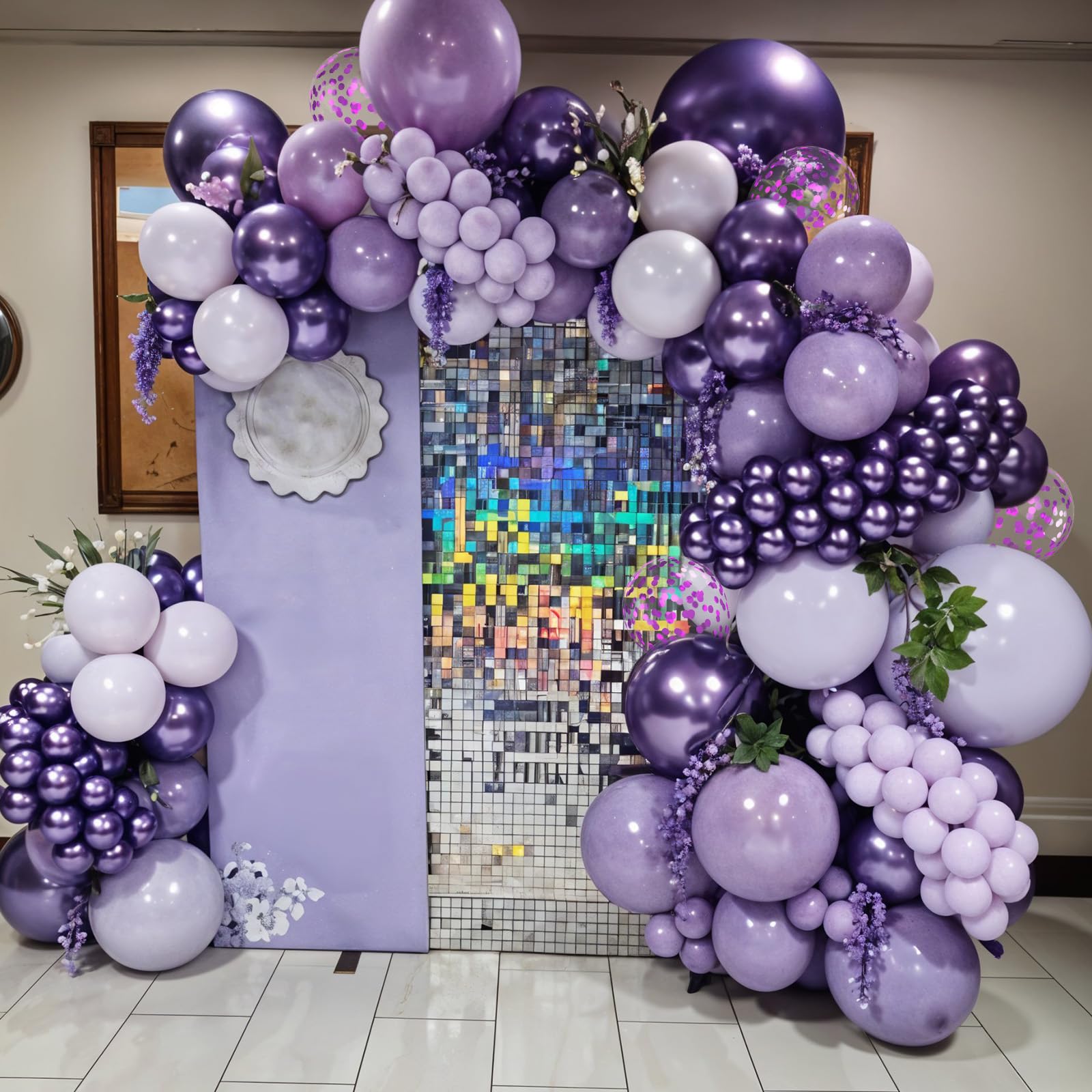 Saxuxu purple confetti balloons deliver eye catching texture.