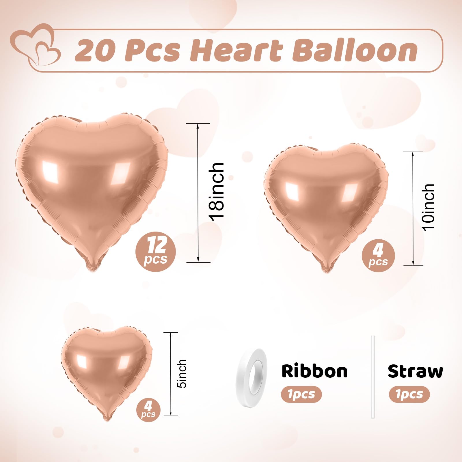 Saxuxu Rose Gold Heart Balloons 10-inch size for mid-size backdrops and photo moments.