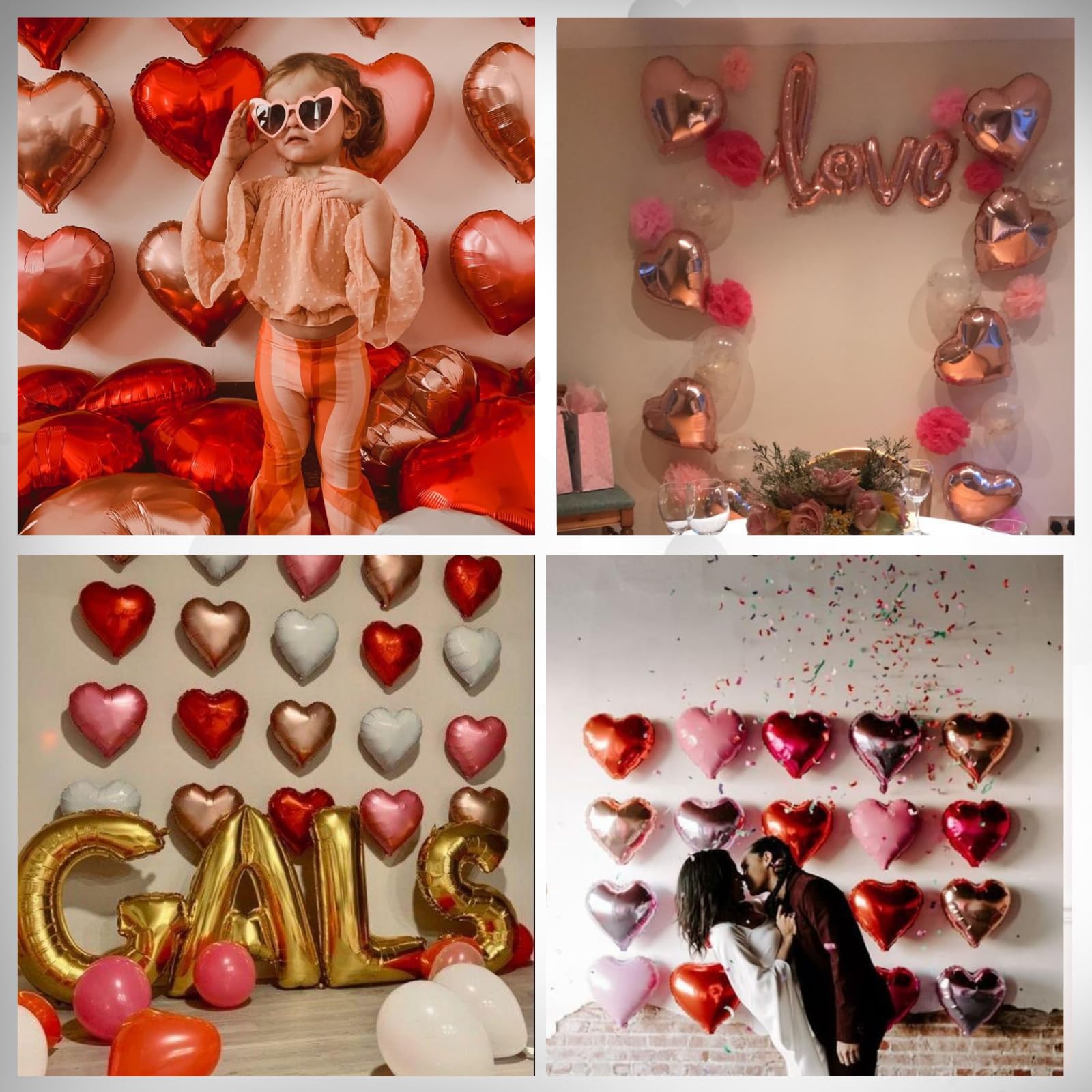 Saxuxu Rose Gold Heart Balloons arrangement ideas for layered party decor.