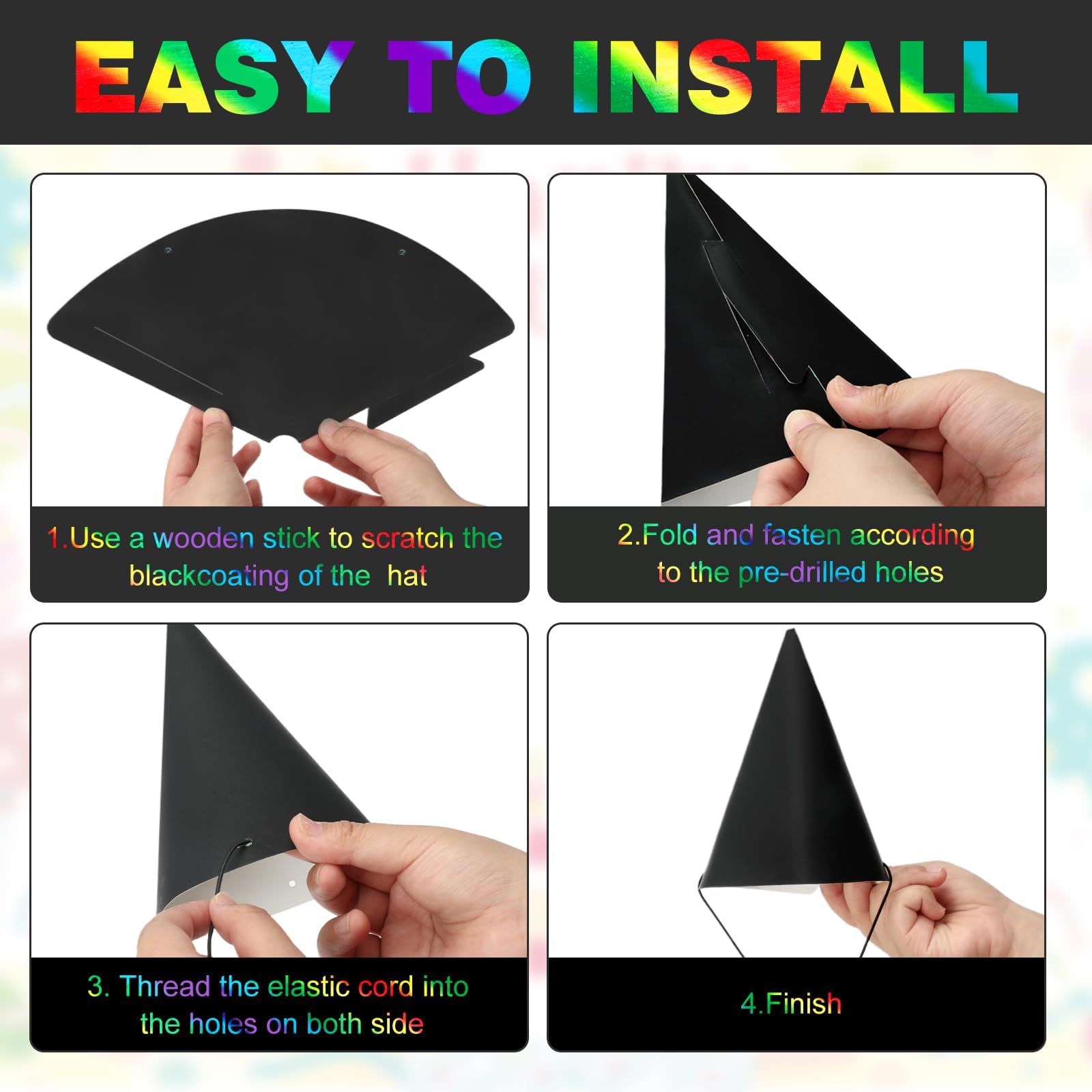 Sayaya rainbow scratch hat elastic ropes provide a comfortable fit for kids and adults.