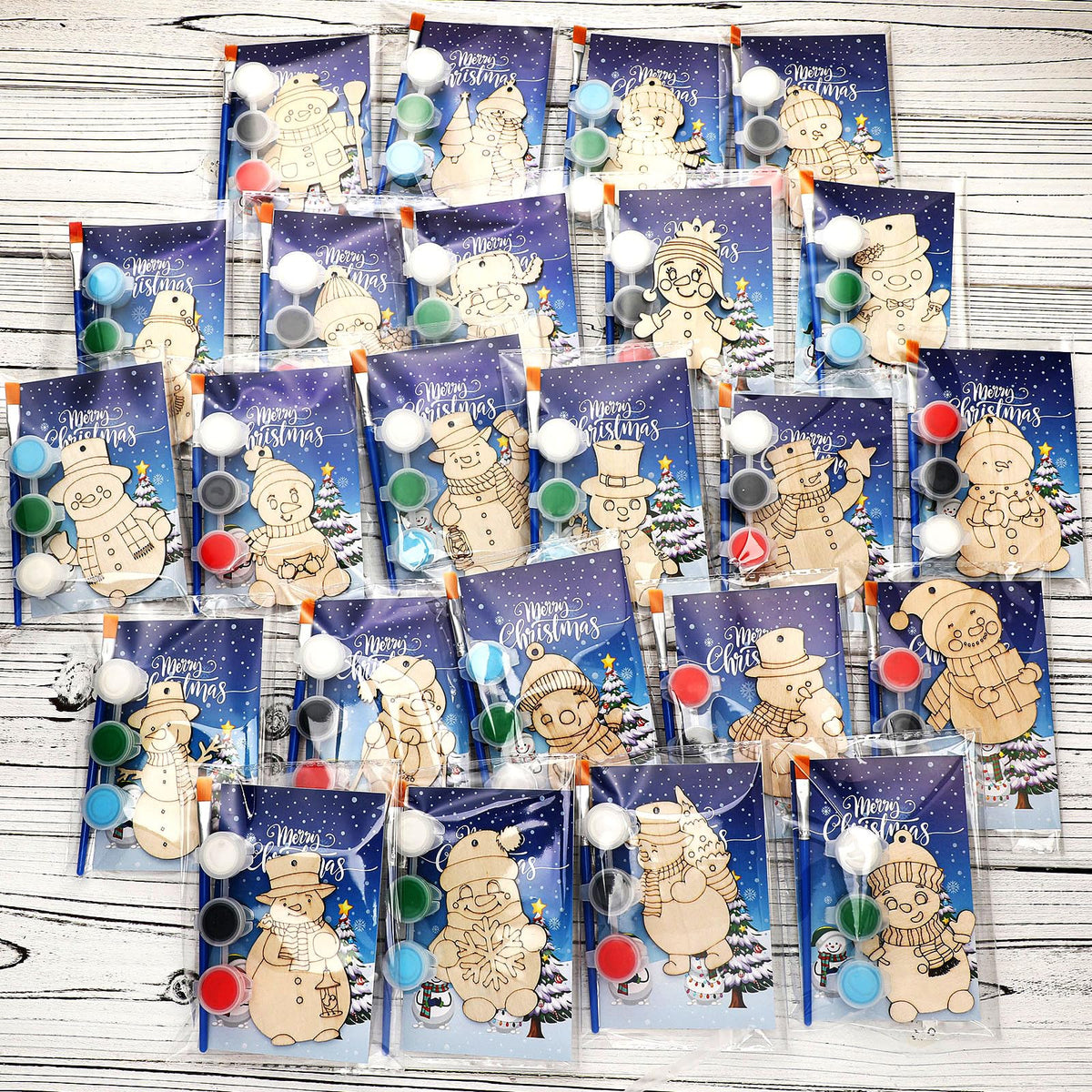 Saypacck winter snowman ornaments ready for painting and hanging as festive decor