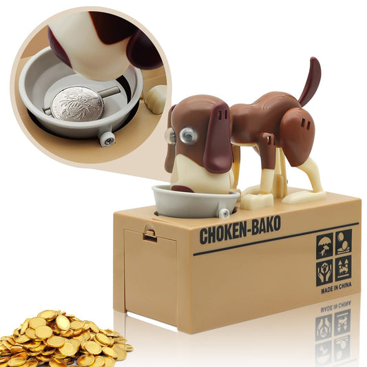SAYTAY hungry puppy stealing coins captures a playful action and saving motivation.