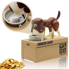 SAYTAY hungry puppy stealing coins captures a playful action and saving motivation.