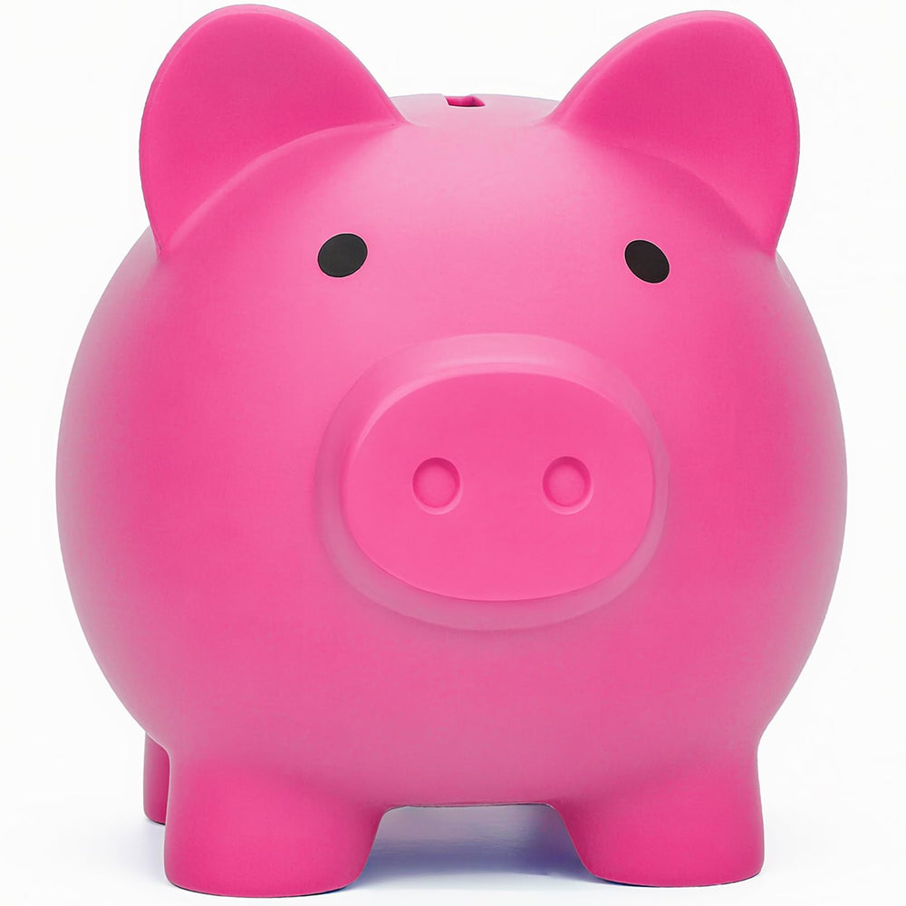 Sbrvaniy piggy bank front view shows durable unbreakable plastic for kids.