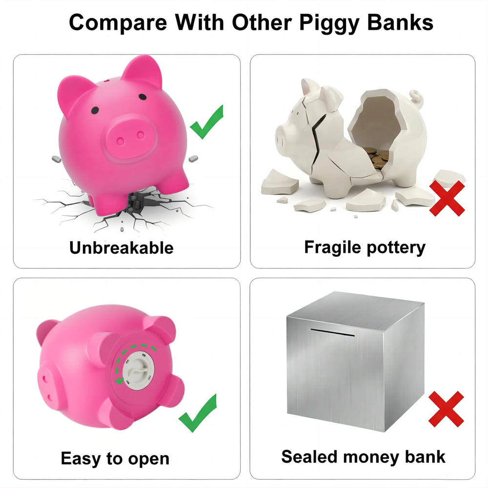 Sbrvaniy piggy bank side view highlights kid-friendly size for small hands.