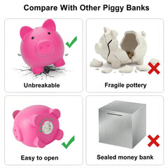 Sbrvaniy piggy bank side view highlights kid-friendly size for small hands.