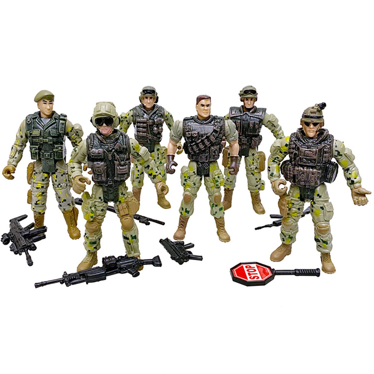 SCAHOW 6-pack military action figures front view for imaginative play and storytelling.