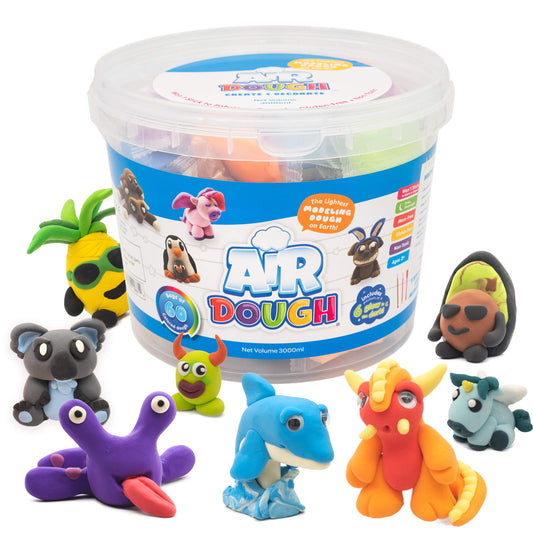 Scentco Air Dough bucket with colors and tools for open-ended creative play.
