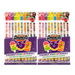 Scentco Colored Smencils on display showcase vibrant colors and recycled newspaper origin.