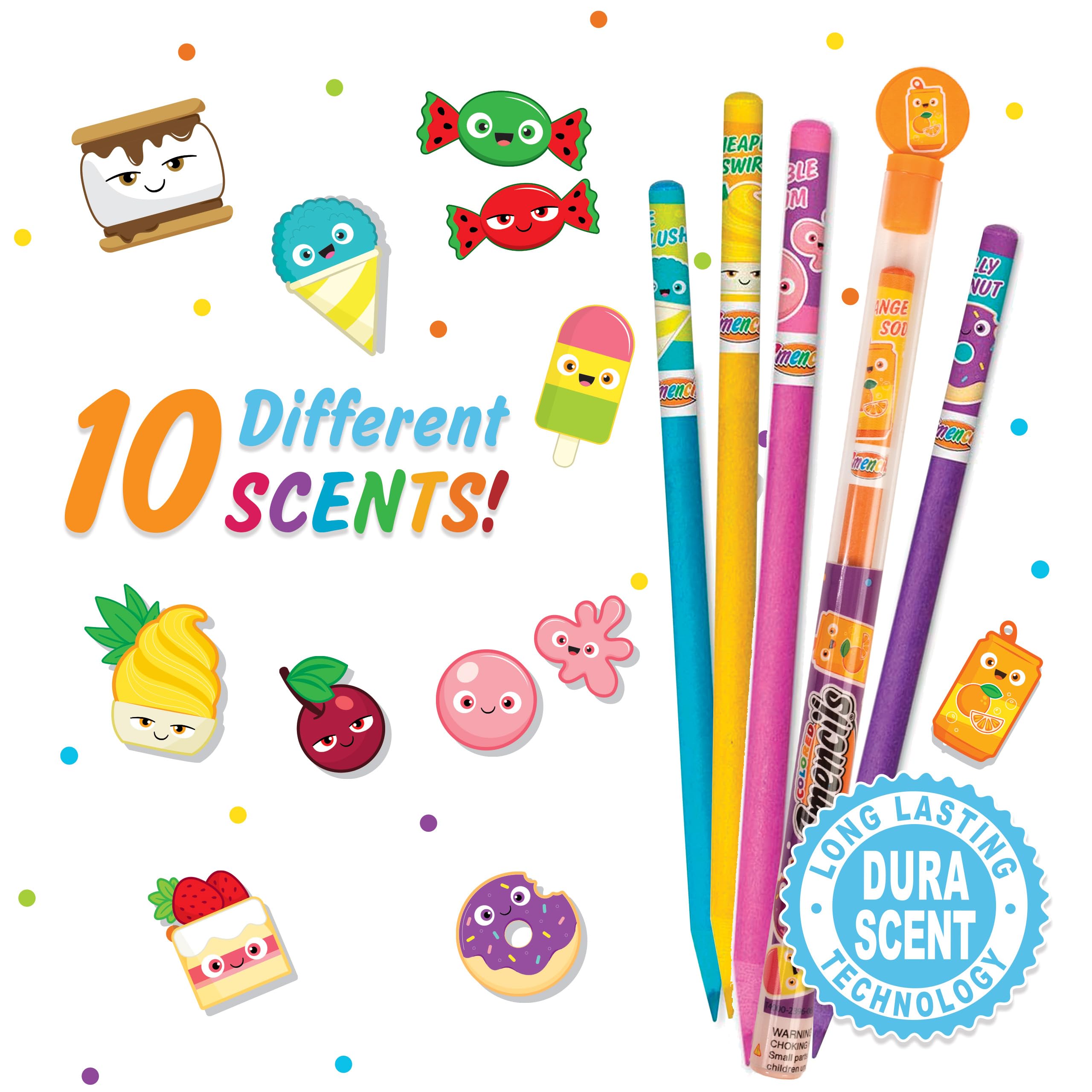 Scentco Colored Smencils with scent labels highlight long-lasting gourmet fragrances for art.
