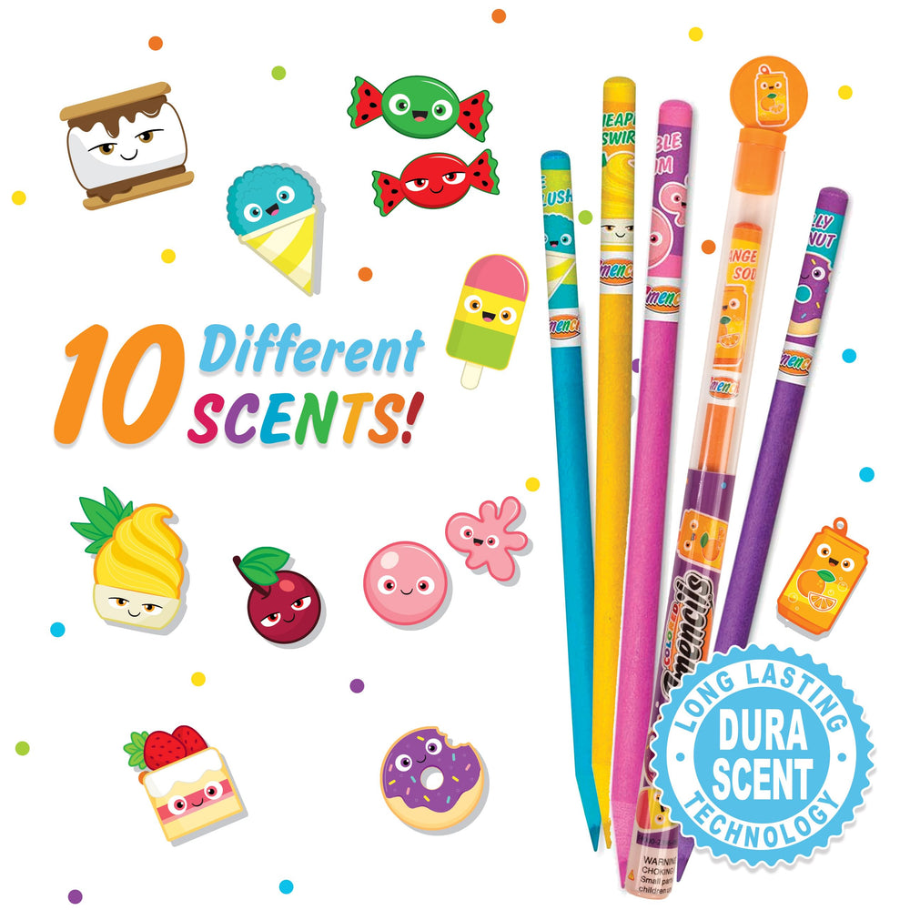 Scentco Colored Smencils with scent labels highlight long-lasting gourmet fragrances for art.