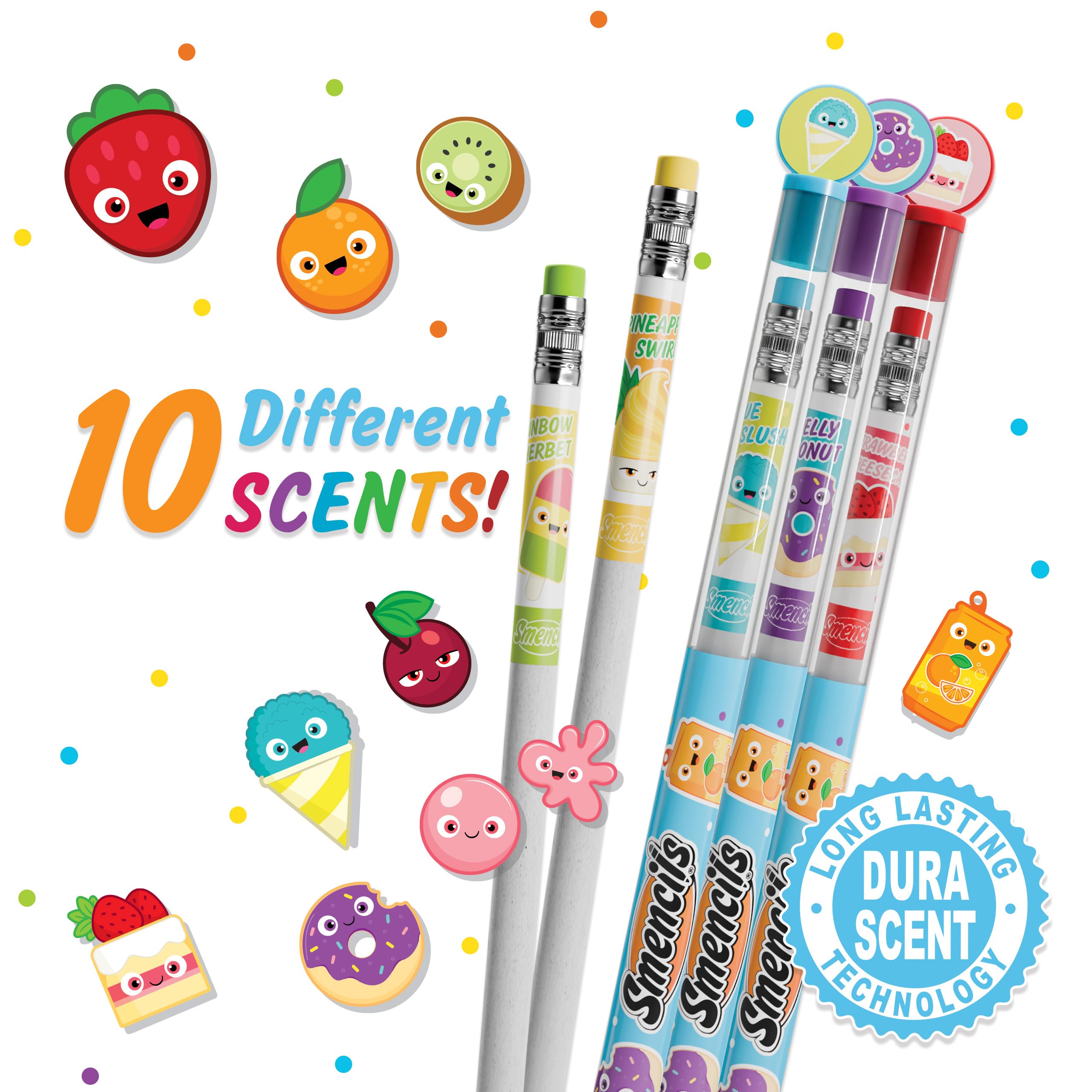 Scentco Graphite Smencils open tin displays scent list, ideal for gifting and classrooms