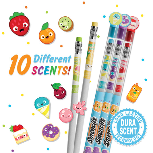 Scentco Graphite Smencils open tin displays scent list, ideal for gifting and classrooms