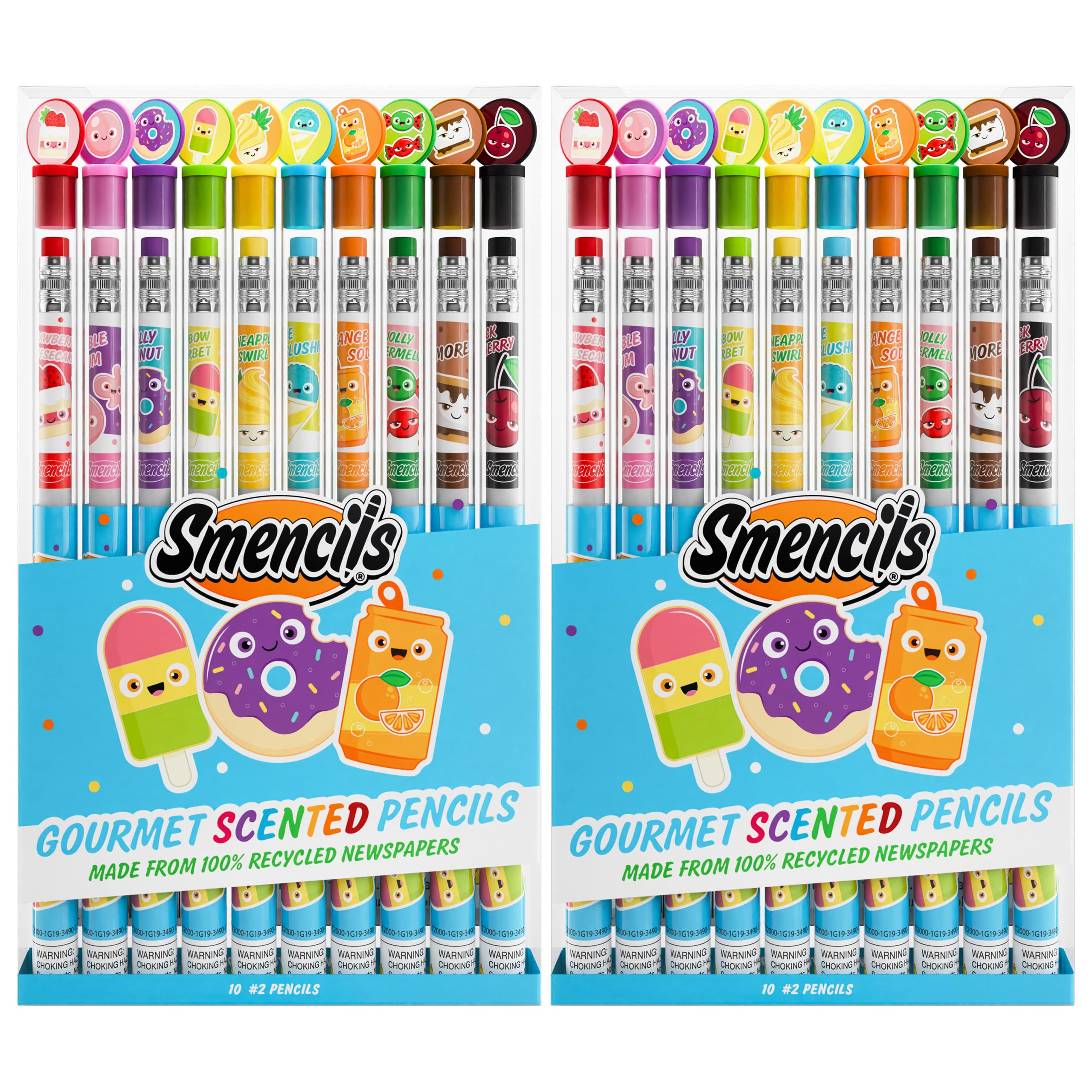 Scentco Graphite Smencils two-pack front view shows two scented pencil tins for school use