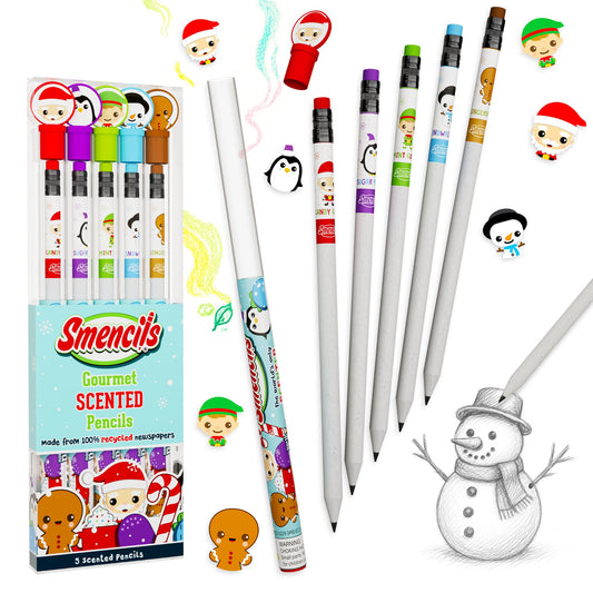 Scentco Holiday Smencils HB2 packaging, eco-friendly stocking stuffer idea for kids