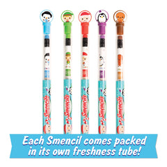 Scentco Holiday Smencils Sugar Plum scent beside school supplies.