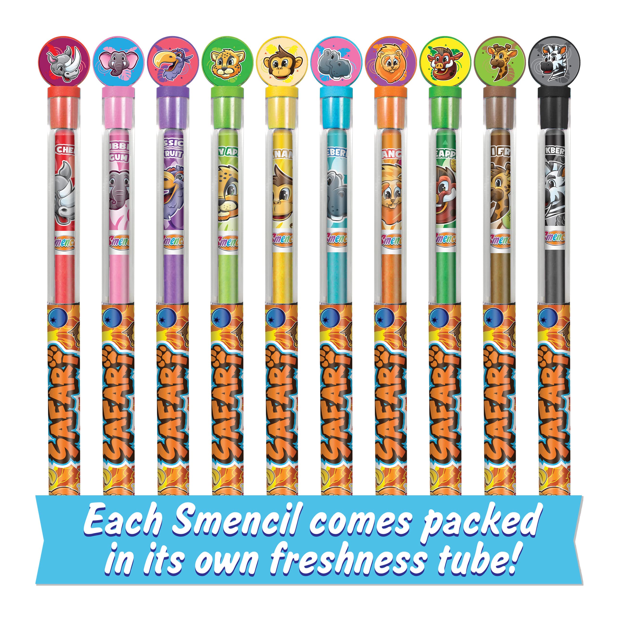 Scentco Safari Smencils recycled newspaper materials showcase sustainable school supplies.