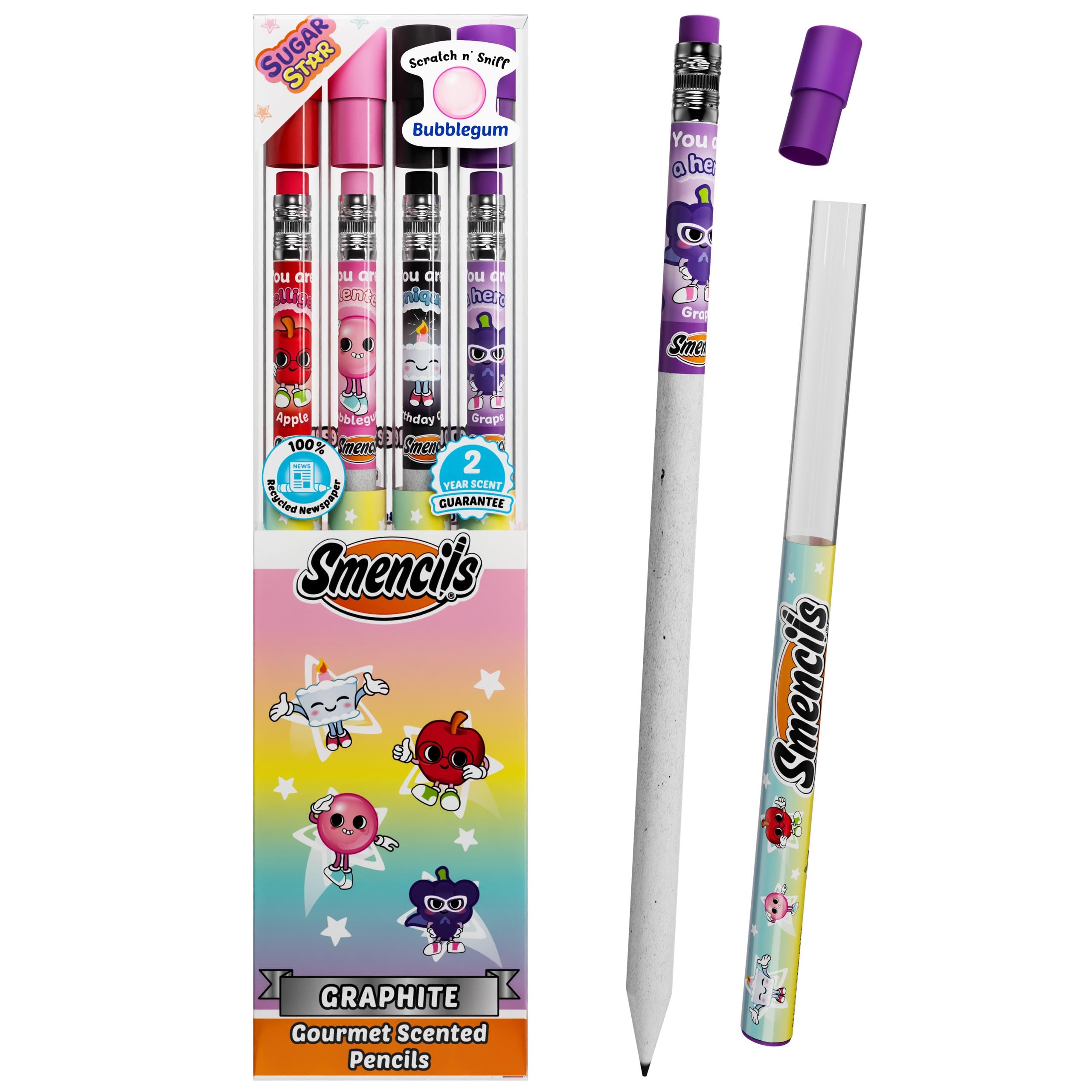 Scentco Smencils Sugar Star pack on display, eco-friendly pencils for classrooms.