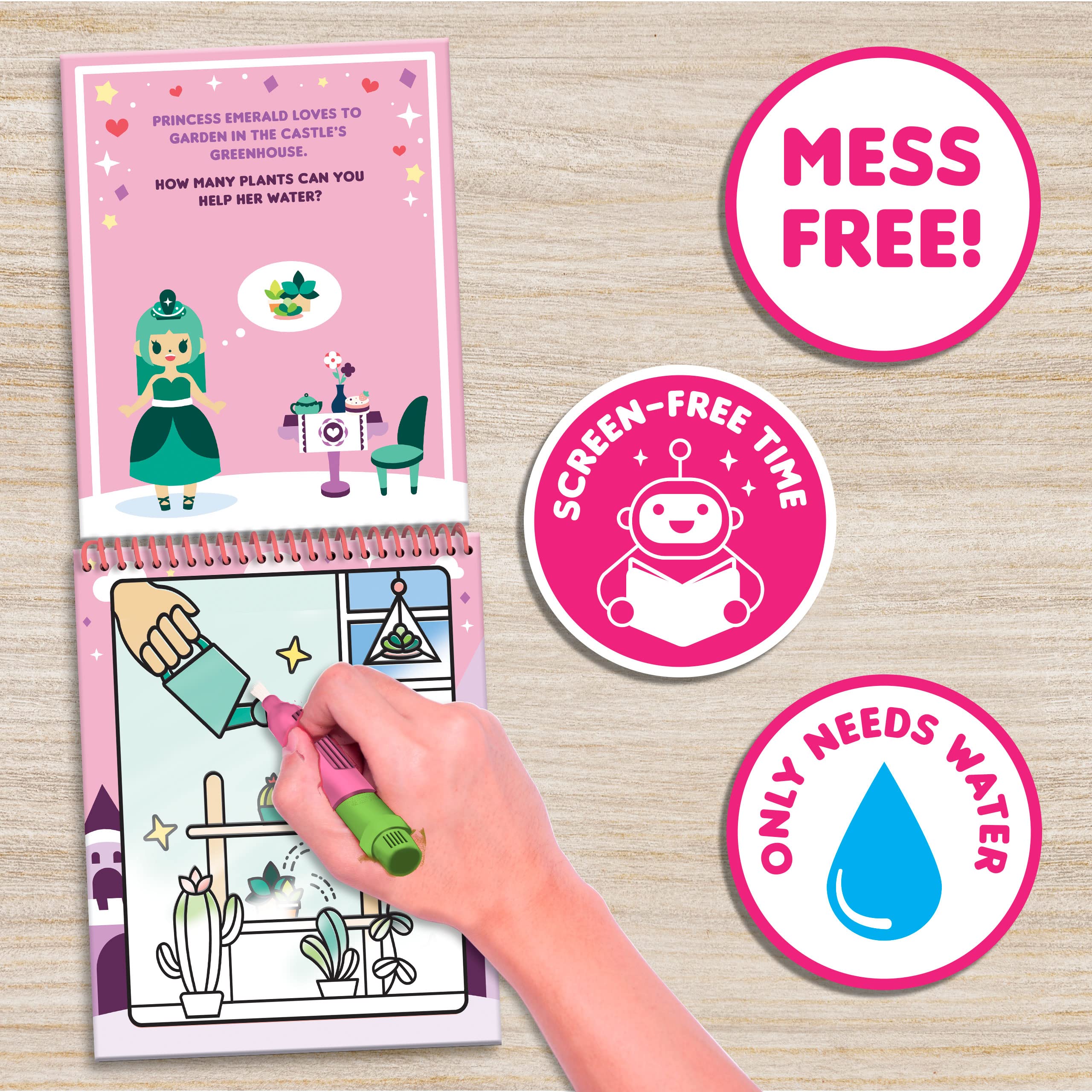Scentco Water Magic color reveal pages displaying vibrant colors when wet