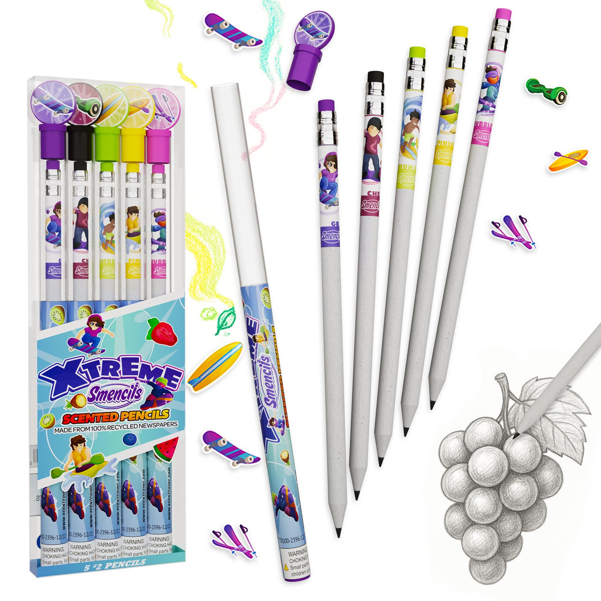Scentco X-Treme Smencils front pack, ideal for classroom rewards and display.
