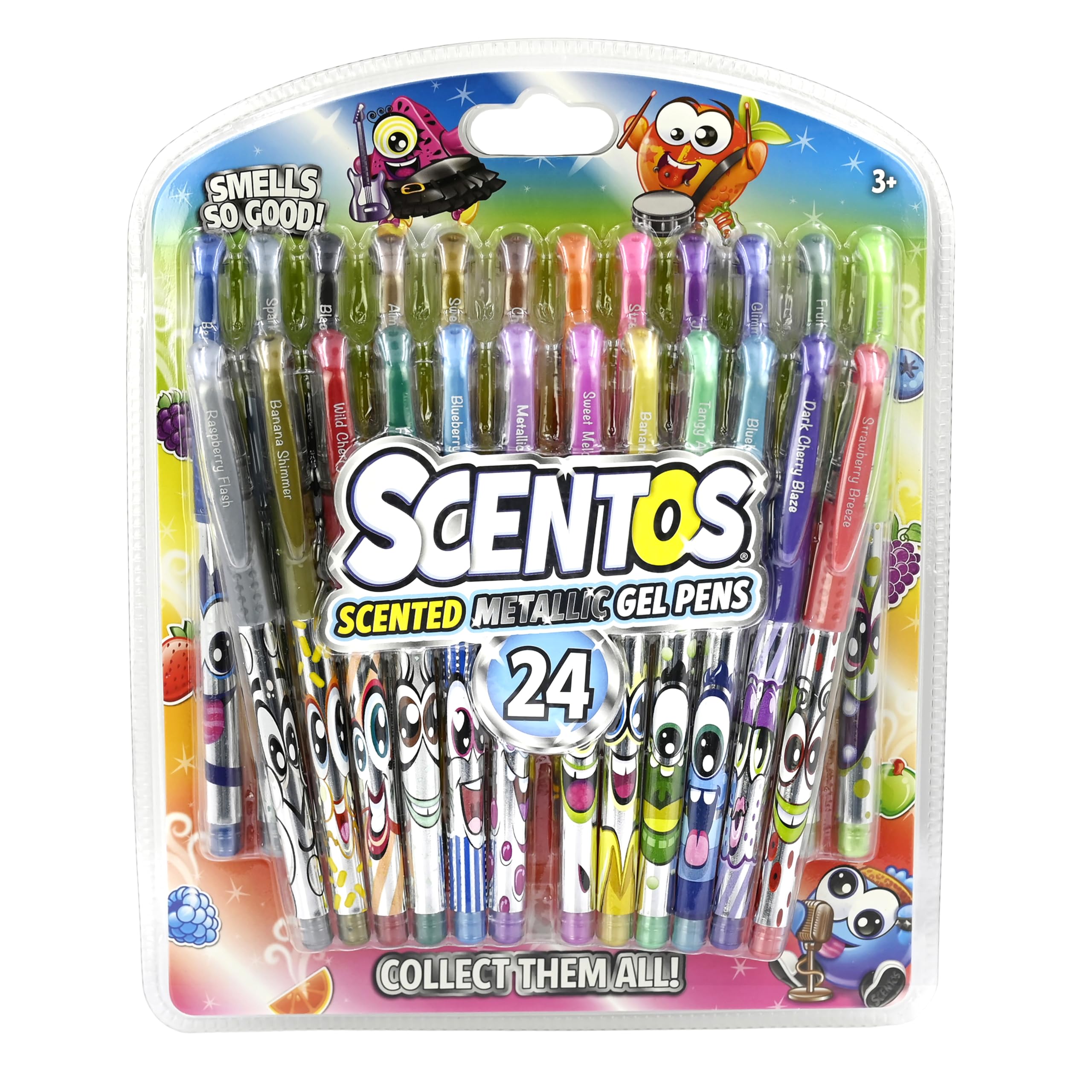 Scentos 24-pack scented metallic gel pens close-up for vibrant art projects.