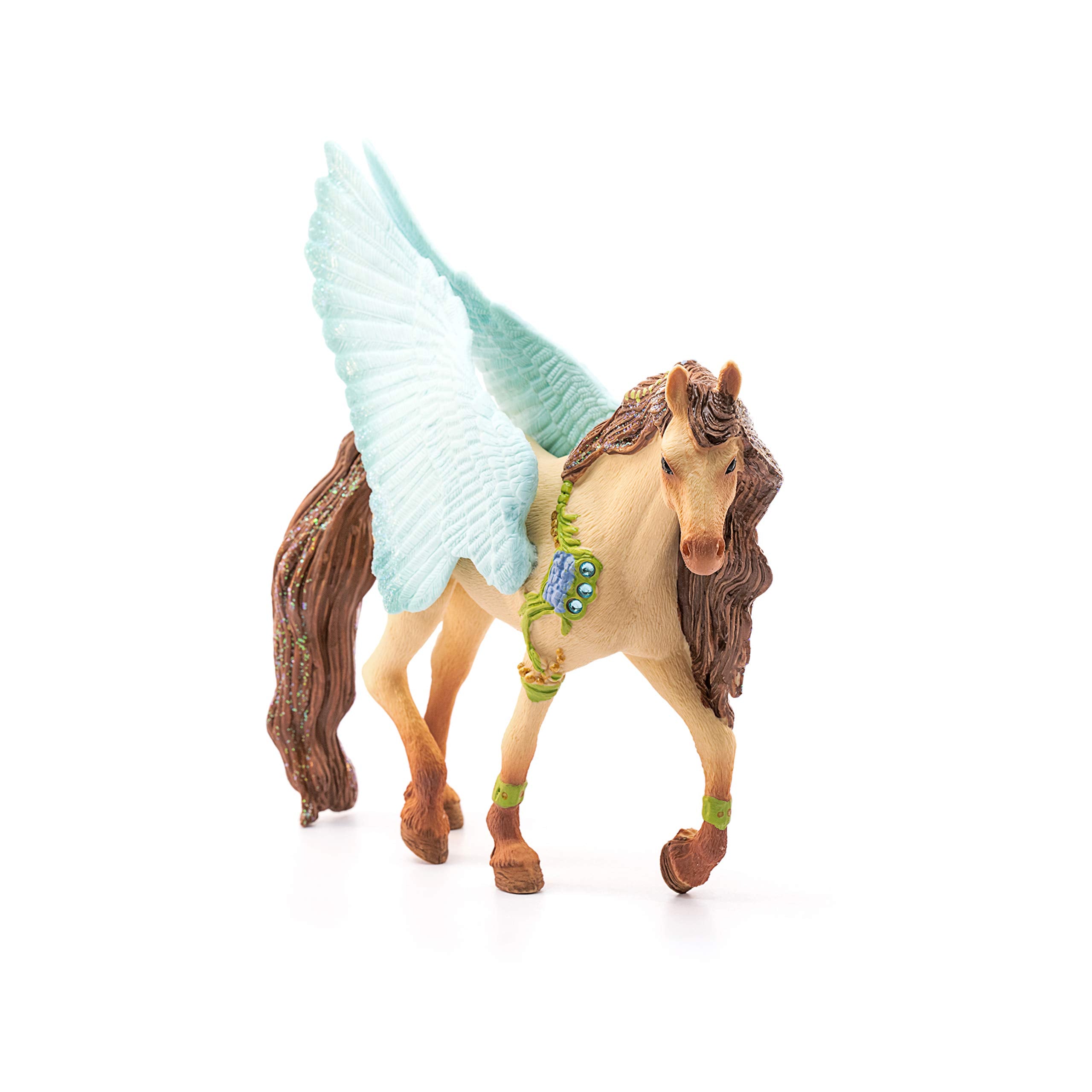 Schleich bayala Decorated Pegasus Stallion mane detail enhances realism in storytelling.
