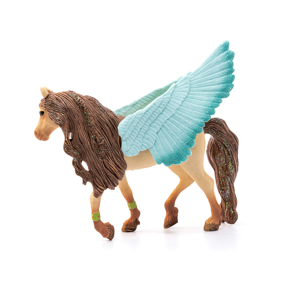Schleich bayala Decorated Pegasus Stallion side view showcases durable construction.
