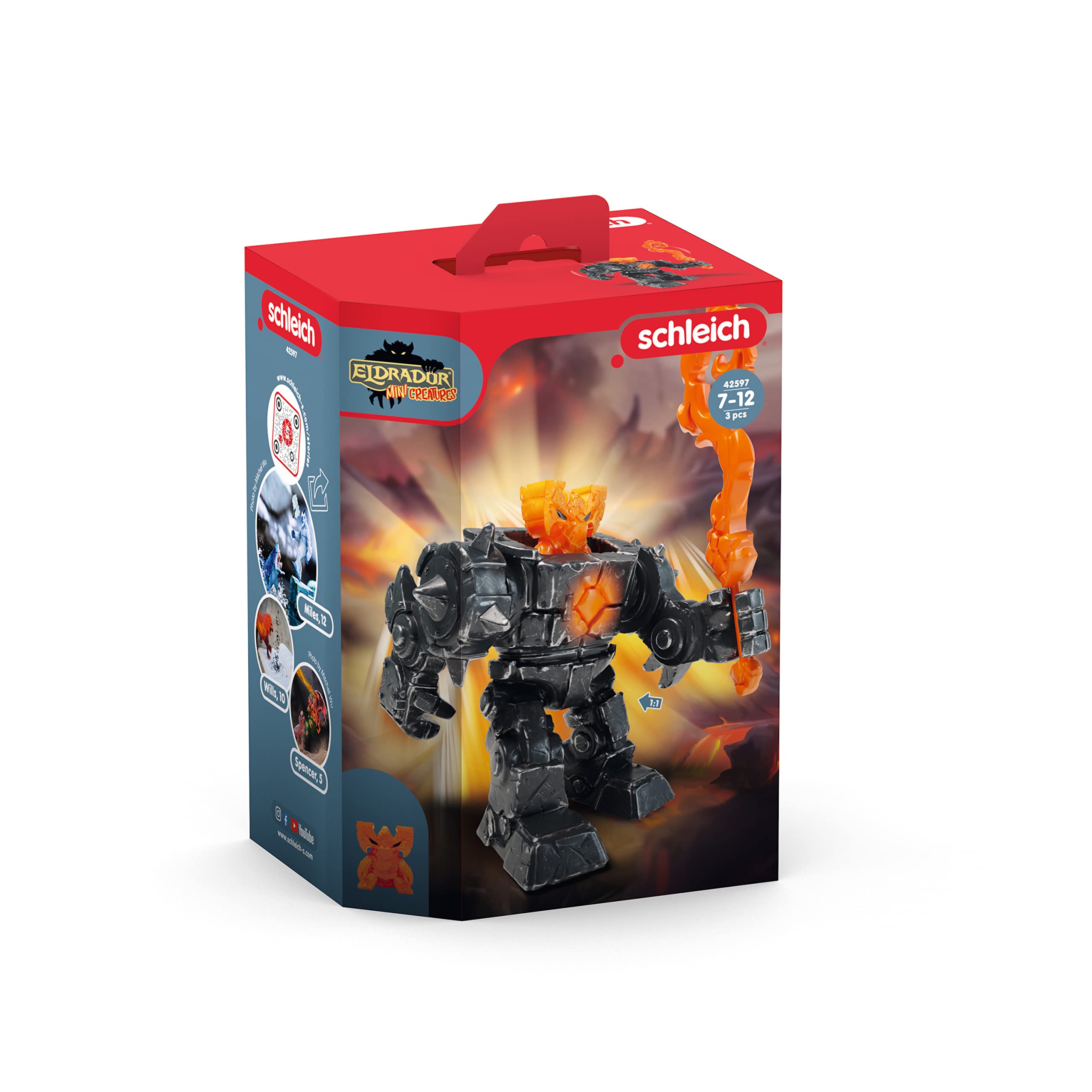 Schleich Eldrador Shadow Lava Robot in a battle scene with lava axe.