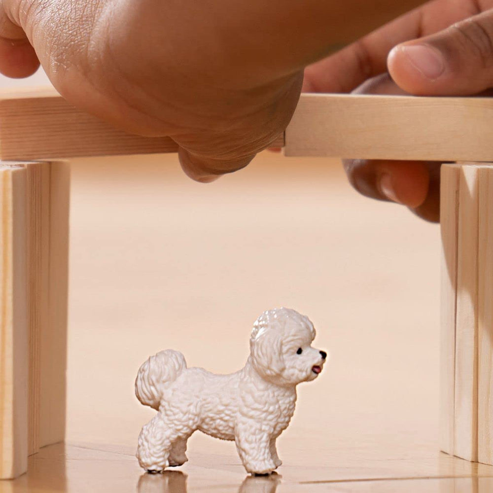 Schleich Farm World Bichon Frise figurine close-up fur texture for tactile play.