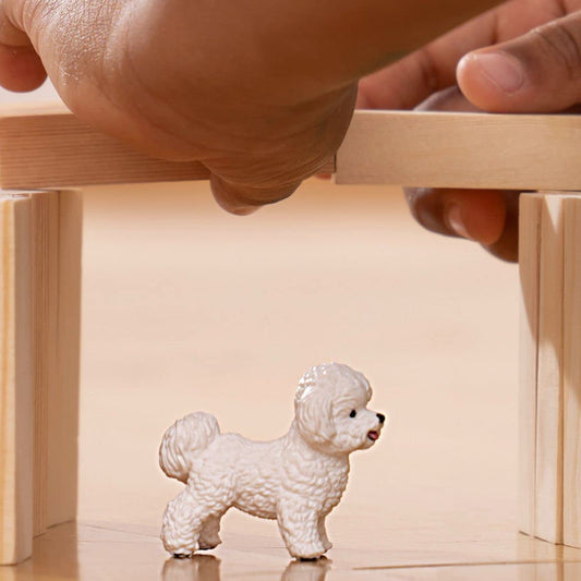 Schleich Farm World Bichon Frise figurine close-up fur texture for tactile play.