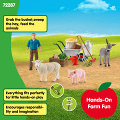 Schleich Farm World farmer action figure with wheelbarrow inspires hands-on chores