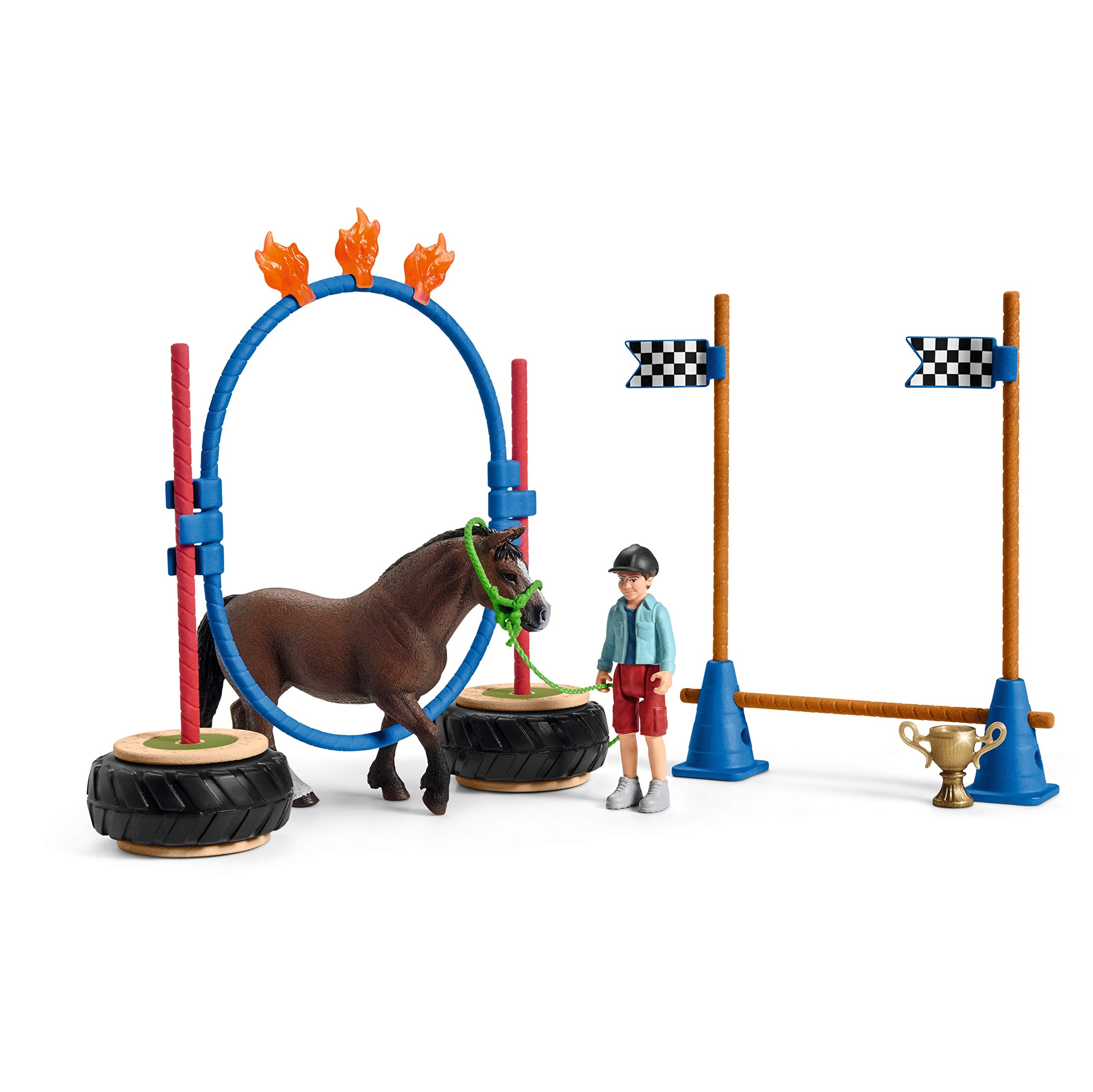 Schleich Farm World Pony Agility Race set with detailed horse figures for imaginative play.