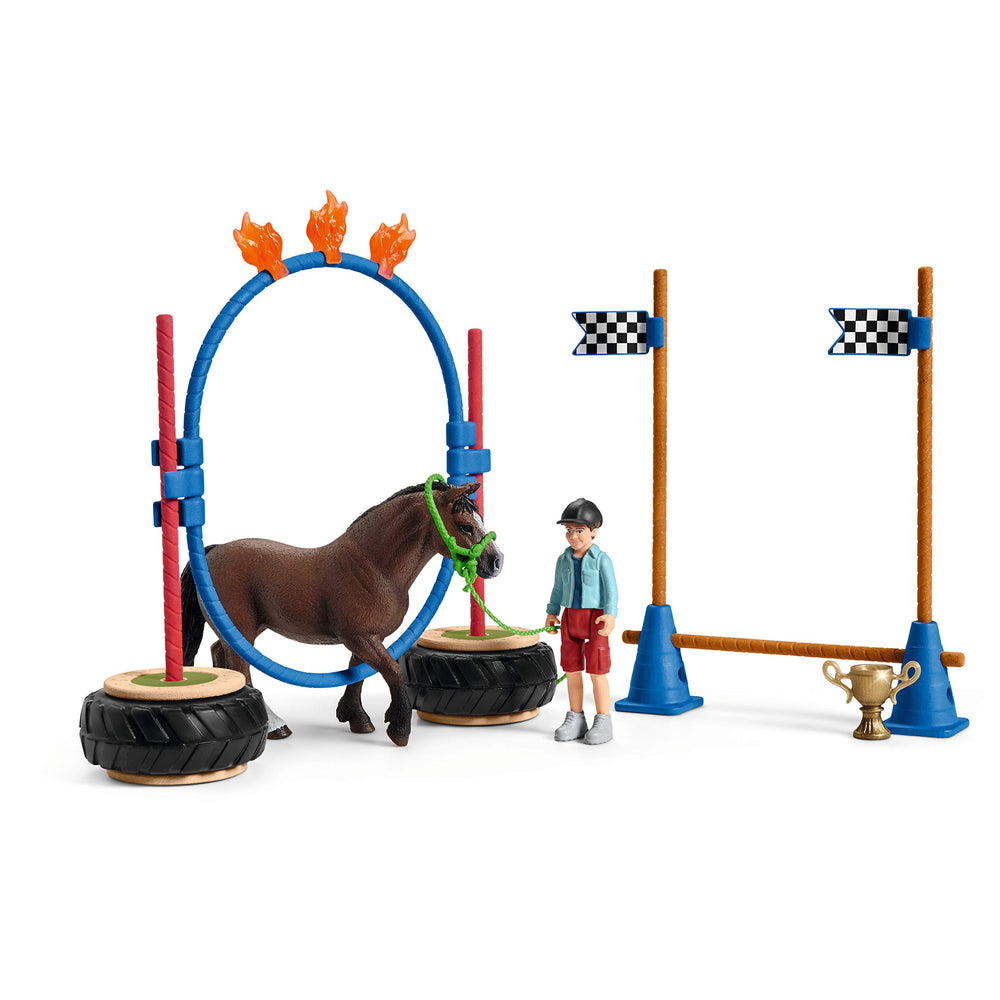Schleich Farm World Pony Agility Race set with detailed horse figures for imaginative play.
