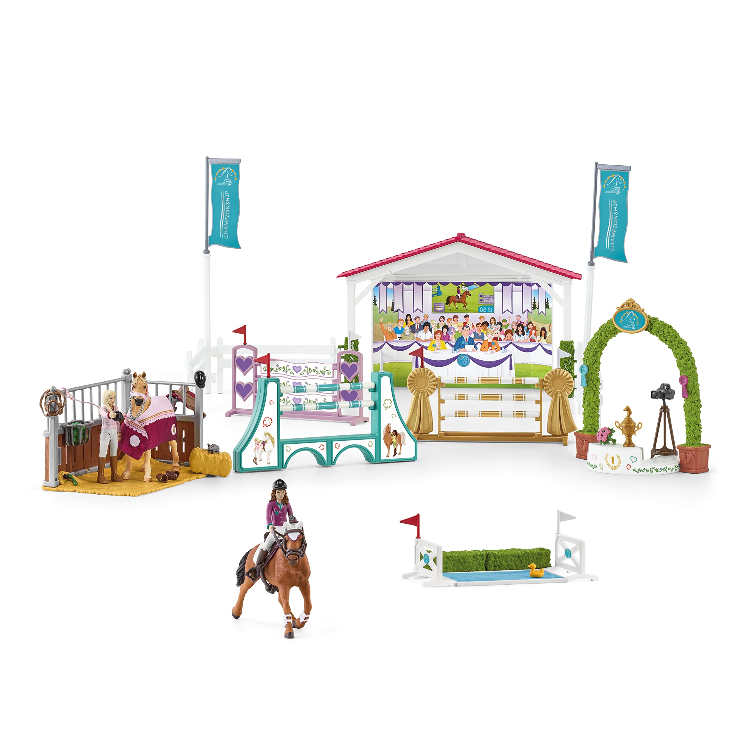 Schleich Horse Club winner-podium image promotes competitive role-play and storytelling.
