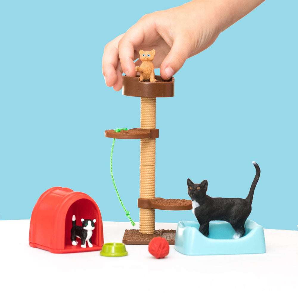 Schleich red house base offers a cozy hiding space during playtime.