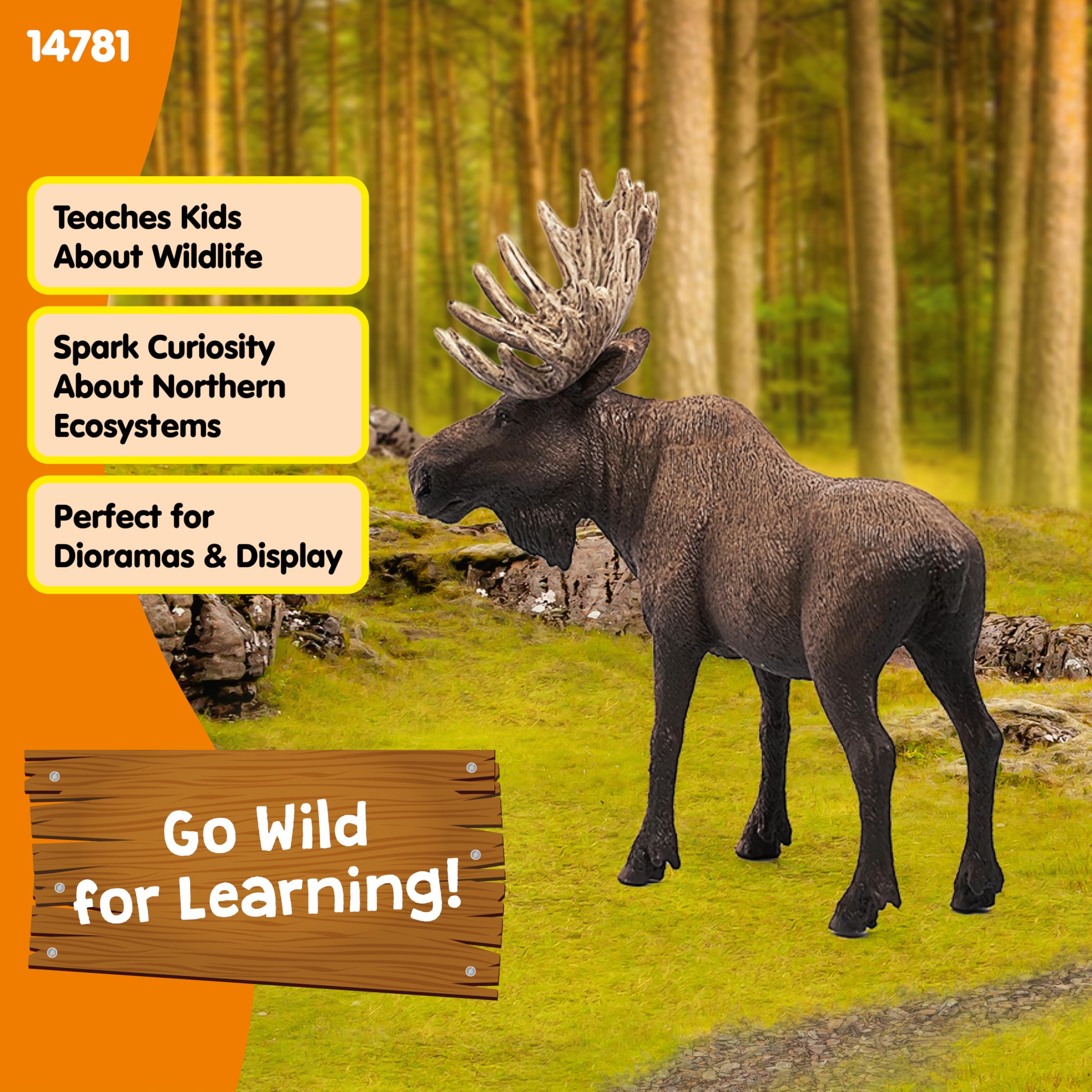 Schleich Moose Bull ornate antlers inspire dynamic wildlife scenes.