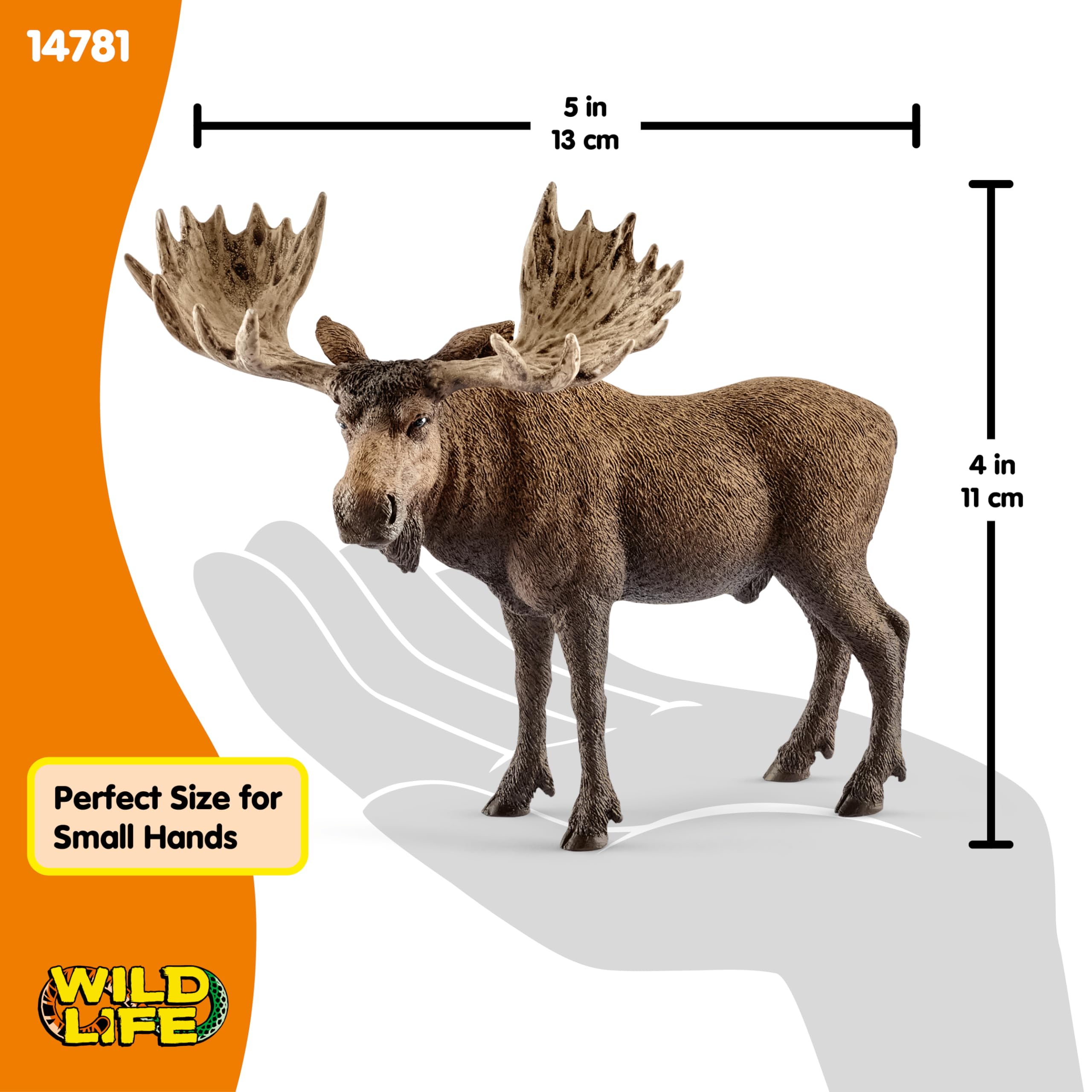 Schleich Moose Bull ready-for-play pose supports action-packed pretend hunts.