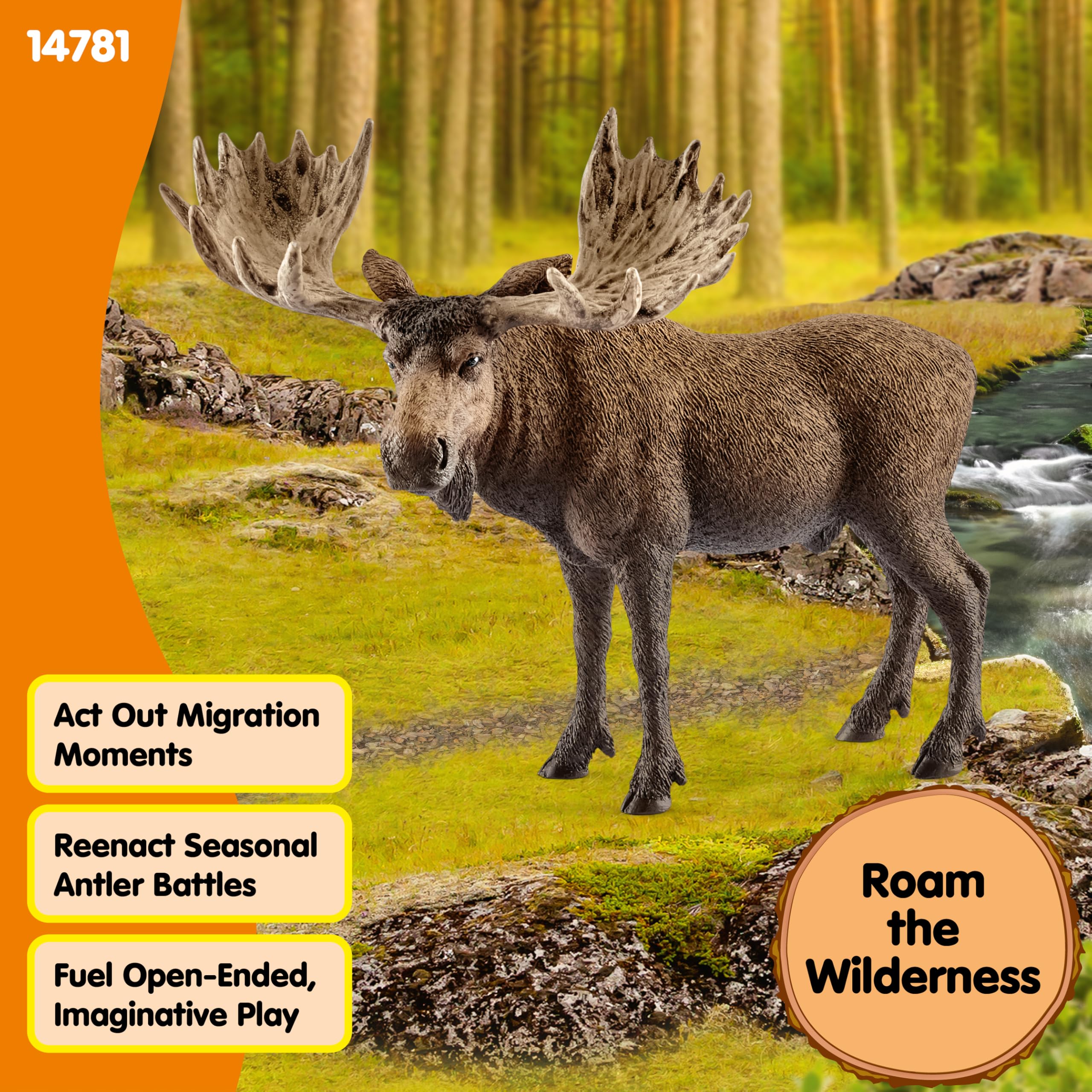Schleich Moose Bull textured body adds realism to shelf displays.