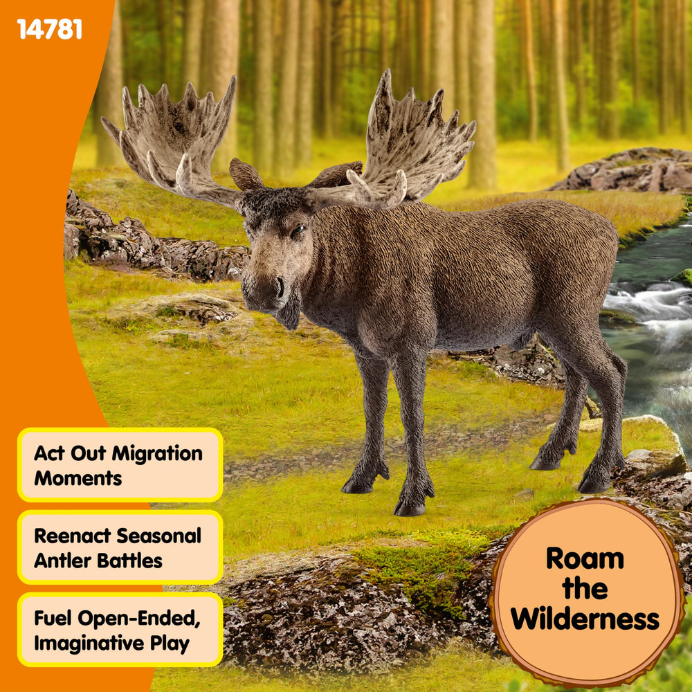 Schleich Moose Bull textured body adds realism to shelf displays.