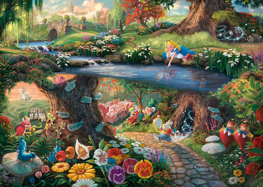 Schmidt Thomas Kinkade Disney Alice in Wonderland 1000pc puzzle cover shows a magical scene for cozy evenings