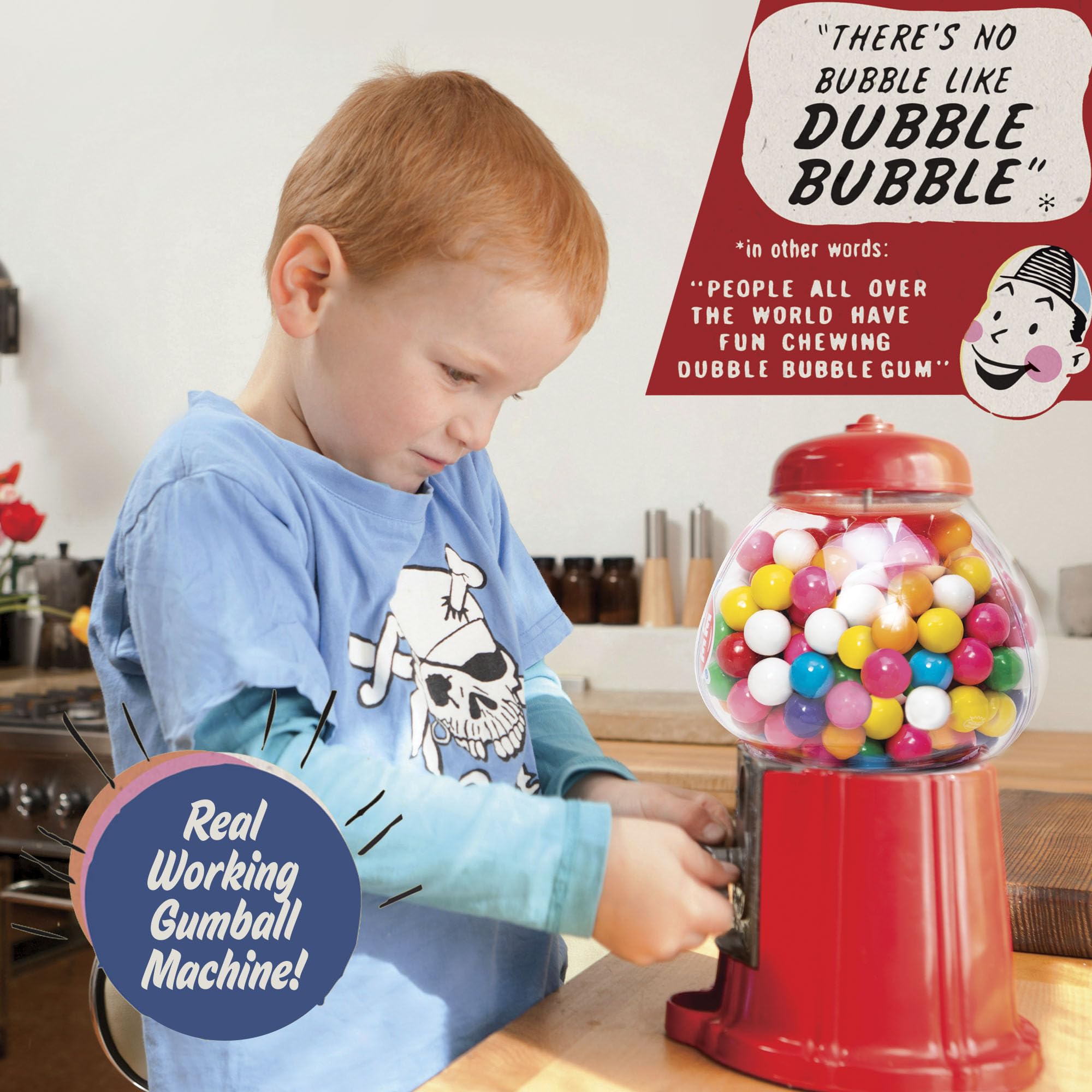 Schylling gumball bank front view showing Dubble Bubble logo and coin slot
