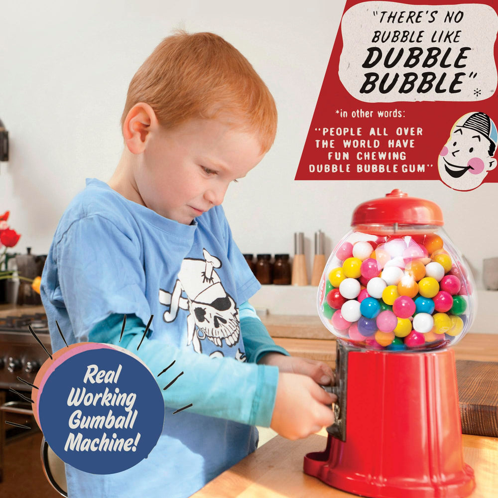 Schylling gumball bank front view showing Dubble Bubble logo and coin slot