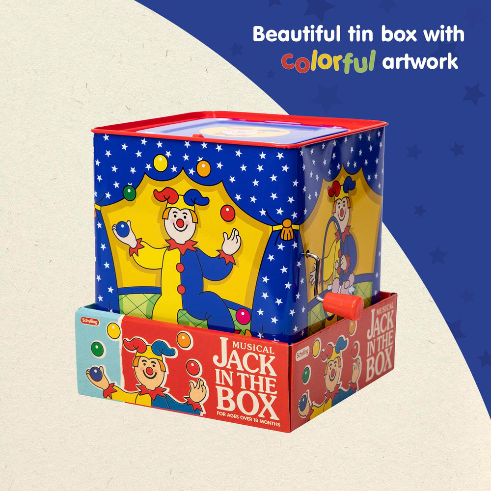 Schylling Jester Box vivid graphics spark curiosity and imaginative play.